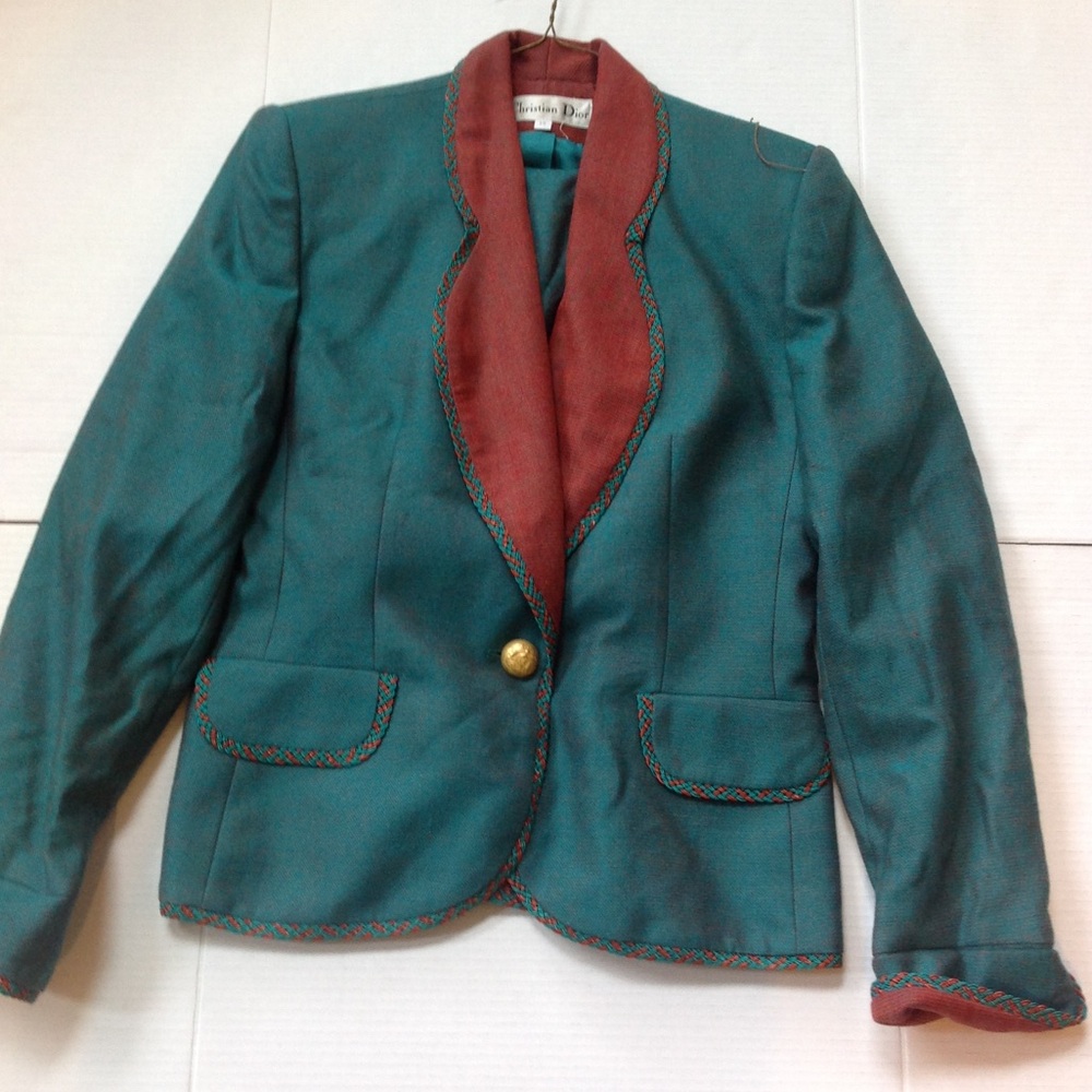 Vintage Christian Dior Green Orange Skirt Suit